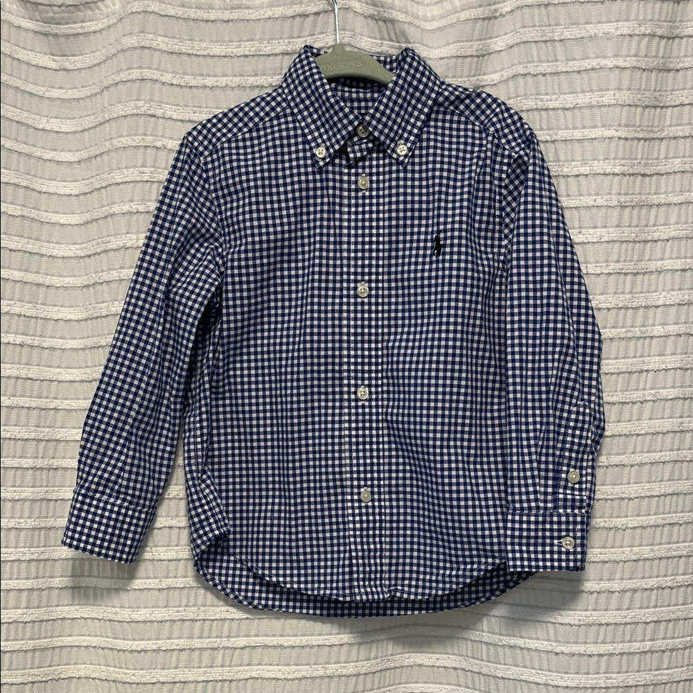 Polo by Ralph Lauren Boys 3T Blue and White Gingham Button Down Shirt - Picture 1 of 4